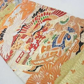 平和屋2◎アンティーク 大正ロマン 丸帯 飛鶴松葉吉祥花文 金銀糸 逸品 DAAA0779eaの画像3