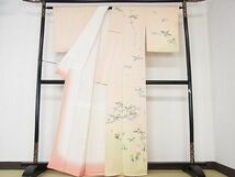 平和屋2■訪問着　長襦袢(無双仕立て・半衿刺繍)セット　杢目絞り　枝花文　暈し染め　逸品　DAAB8226ps_画像3