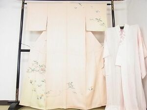 平和屋2■訪問着　長襦袢(無双仕立て・半衿刺繍)セット　杢目絞り　枝花文　暈し染め　逸品　DAAB8226ps