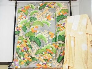 平和屋2■豪華振袖　長襦袢(袷)セット　駒刺繍　鹿の子吉祥花文　金彩　逸品　DAAB8221ps