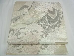 平和屋-こころ店◎六通柄袋帯　唐織　花宴孔雀文　プラチナ二重箔　正絹　逸品　AAAD7645Bey