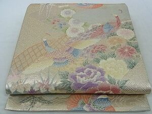 平和屋-こころ店◎佐賀錦　六通柄袋帯　孔雀花文　金糸　正絹　逸品　AAAD4998Awj