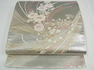 平和屋-こころ店◎六通柄袋帯　唐織　孔雀花文　金銀糸　正絹　逸品　AAAD7647Bey