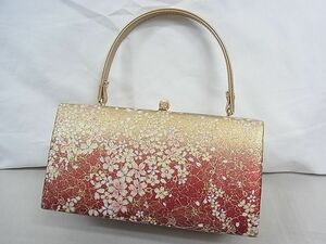 平和屋-こころ店■和装小物　和装バッグ　ハンドバッグ　がま口　花柄　金彩　正絹　逸品　AAAC4492Auw