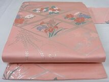 平和屋-こころ店◎九寸名古屋帯　花菱文　銀糸　正絹　逸品　AAAD9149Ajz_画像1