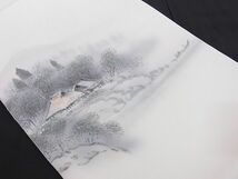 平和屋川間店■塩瀬　九寸開き名古屋帯　作家物　手描き　風景文　正絹　逸品　A-az4774_画像3