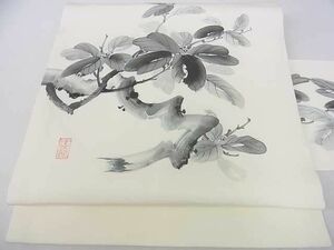 平和屋2◎塩瀬　九寸名古屋帯　作家物　手描き　枝花文　逸品　DAAA4758ar