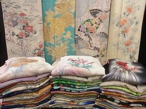 平和屋■1円 訪問着 まとめて 50点 薔薇 花柄 手描き 駒刺繍 総絞り 金彩 など 着用可能多数 未使用品あり 全て正絹 se1483