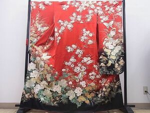  flat peace shop Noda shop # gorgeous long-sleeved kimono flower butterfly writing .. dyeing gold silver . excellent article BAAC8127gh