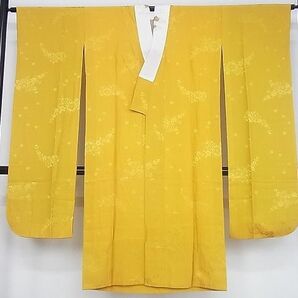 平和屋-こころ店■森英恵・HANAE MORI 振袖長襦袢 袷 流水草花地紋 黄金色 半衿刺繍 正絹 逸品 AAAE4347Bnpの画像1