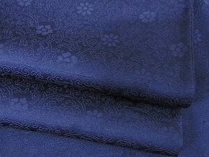 平和屋-こころ店■お召　単衣　藍　花唐草地紋　紺青色　正絹　逸品　AAAD2930Ack