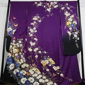 平和屋-こころ店■豪華振袖 駒刺繍 花蝶文 暈し染め 金彩 着丈164cm 裄丈67cm 正絹 逸品 AAAD6681Bwtの画像1