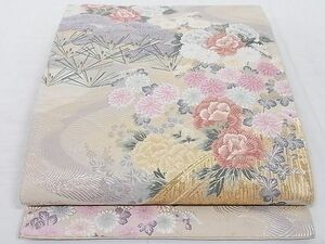 平和屋-こころ店■六通柄袋帯　加賀垣根秋草文　金糸　正絹　逸品　AAAD3469Aaz