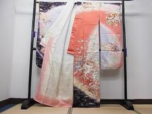 平和屋1■フランソワーズ・モレシャン　振袖　駒刺繍　地紙飛鶴草花文　暈し染め　金銀彩　逸品　CAAC2781ua_画像3