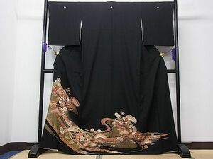 平和屋1■豪華黒留袖　松飛鶴吉祥花文　金彩　逸品　CAAC2786ua