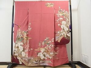  flat peace shop 1# gorgeous long-sleeved kimono e. bundle .. hand drum .. flower writing .. dyeing gold paint excellent article CAAC2521yc