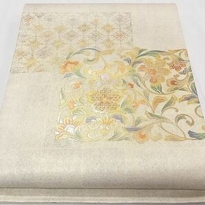 平和屋1■太鼓柄袋帯 スワトウ刺繍 色紙花唐草文 金彩 逸品 CAAC3852fbの画像1