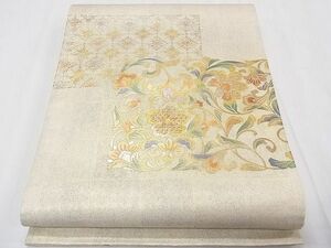 平和屋1■太鼓柄袋帯　スワトウ刺繍　色紙花唐草文　金彩　逸品　CAAC3852fb