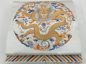 平和屋2■アンティーク　大正ロマン　丸帯　総刺繍　龍　逸品　DAAB9388eee