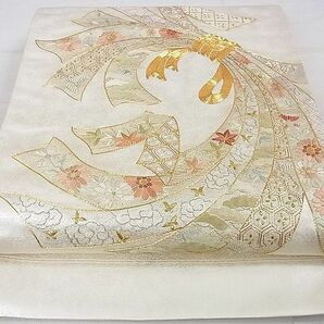 平和屋2■太鼓柄袋帯 駒刺繍 総刺繍 束ね熨斗吉祥文 金糸 逸品 未使用 DAAB9414eeeの画像1