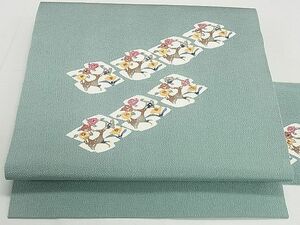 平和屋2◎九寸名古屋帯　型染め　枝花文　鬼しぼ縮緬　逸品　DAAA9550we