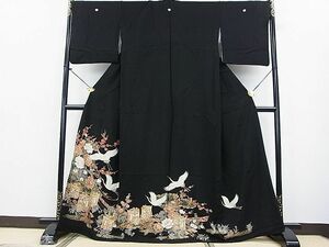 平和屋2■豪華黒留袖　御所車飛鶴花文　金彩　逸品　DAAA8807fe