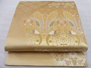 平和屋野田店◎六通柄袋帯　唐織　向い鳳凰更紗花文　金銀糸　逸品　BAAC3791ud