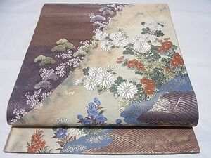 平和屋川間店■六通柄袋帯　唐織　遠山松菊波文　九百錦　金糸　逸品　ZAAA0432