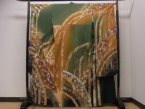  flat peace shop 1# gorgeous long-sleeved kimono .. flower Tang . writing .. dyeing gold paint excellent article CAAC1358dy