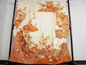 平和屋-こころ店■豪華振袖　駒刺繍　草花文　金彩　着丈160cm　裄丈64cm　正絹　逸品　B-oa8304