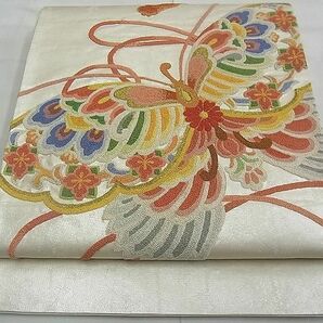 平和屋野田店◎太鼓柄袋帯 総相良刺繍 舞蝶文 銀糸 逸品 BAAC8086duの画像1