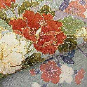 平和屋野田店■訪問着 単衣 エ霞鹿の子地紙花文 金彩 逸品 BAAD1014fwの画像5