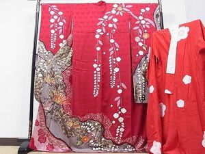  flat peace shop 1# gorgeous long-sleeved kimono * long kimono-like garment set piece embroidery aperture stop road length pine leaf writing gold paint neckpiece embroidery excellent article CAAC2203hy