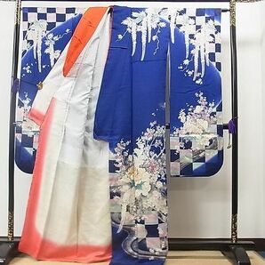 平和屋1■豪華振袖 道長牡丹花文 市松文様 暈し染め 金彩 逸品 CAAC0599ycの画像3