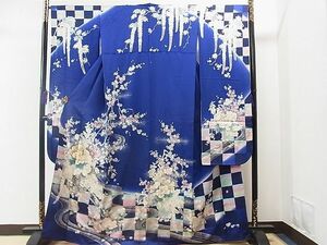  flat peace shop 1# gorgeous long-sleeved kimono road length .. flower writing city pine writing sama .. dyeing gold paint excellent article CAAC0599yc