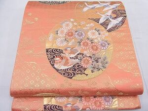 平和屋野田店◎六通柄袋帯　唐織　飛鶴鴛鴦花丸文　本金箔　逸品　未使用　BAAD0873ea