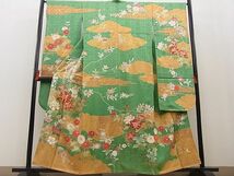 平和屋野田店■豪華振袖　駒刺繍　雲重ね霞枝花文　金彩　逸品　BAAC8313yt_画像1