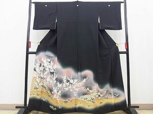 平和屋野田店■豪華黒留袖　籬枝梅文　ぼかし染め　金彩　逸品　BAAD0614gt