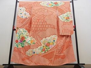 平和屋野田店■豪華振袖　絞り　駒刺繍　雲取り笹竹牡丹文　金彩　逸品　BAAC9199ts