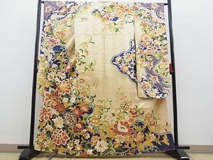 平和屋野田店■豪華振袖　駒刺繍　更紗花唐草文　金通し地　金彩　逸品　BAAD0799kg