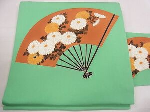 平和屋1◎塩瀬　九寸名古屋帯　扇面菊文　金彩　逸品　CAAC4953eg