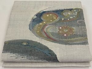 平和屋1◎八寸名古屋帯　紬地　霞花文　金糸　逸品　CAAC9196ca