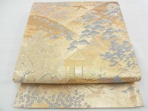 平和屋野田店◎佐賀錦　六通柄袋帯　飛鶴風景樹林文　金糸　三越扱い　逸品　未使用　BAAD1695du