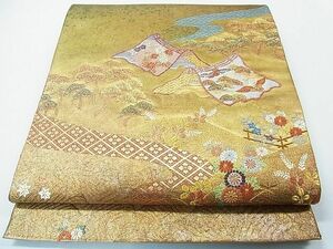 平和屋1◎六通太鼓柄袋帯　風景花鳥紋　本金青銅箔　逸品　CAAC4609in