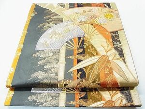 平和屋1◎六通柄袋帯　扇面草花文　金銀糸　逸品　CAAC4547in