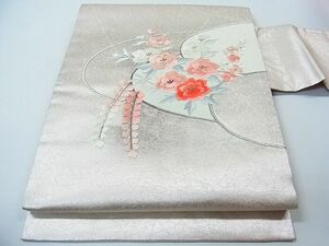 平和屋1◎九寸名古屋帯　刺繍　流水枝花文　銀糸　逸品　CAAC4637in