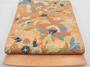 平和屋野田店■太鼓柄袋帯　総相良刺繍　更紗草花文　逸品　BAAC6434gt