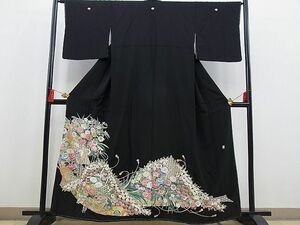 平和屋野田店■豪華黒留袖　友禅　作家物　束ね熨斗吉祥花文　金彩　逸品　未使用　BAAD2238kg