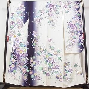 平和屋-こころ店■豪華振袖 刺繍 舞花文 暈し染め 金銀彩 銀通し地 やまと誂製 正絹 逸品 AAAD4365Ataの画像1