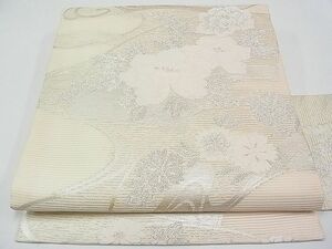 平和屋1■夏物　九寸名古屋帯　流水地紙草花文　銀糸　逸品　CAAB4051tx